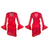 Vestido corto sexy Feiyun de encaje transparente con escote en V pronunciado, mangas con volantes, corte ajustado y diseño que realza la figura, vestido corto formal 1230
