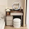 Mesa de Maquiagem Retrátil para Apartamento Pequeno Cor de Noz Tampo Espessado com Gaveta Cômoda Integrada Conjunto de Mesa de Maquiagem para Quarto