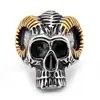 Anillo para Hombre de Acero de Titanio Retro con Calavera y Cuernos de Carnero Satánico Anillo de Acero Inoxidable Tienda de Fábrica