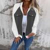 Amazon Aliexpress Comercio Exterior Transfronterizo Chaqueta con Cremallera Bloques de Color Otoño e Invierno Chaqueta Casual Cómoda de Mezclilla Empalmada Ropa para Mujer