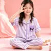 Pijama Infantil para Meninas e Meninos de Primavera e Outono, Manga Curta e Calça Longa, Roupa de Casa com Desenhos Animados para Crianças Maiores