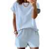 2026 Conjunto de Exportación de Ropa de Mujer Europea y Americana Amazon Verano Tiktok Talla Us Conjunto de Dos Piezas de Manga Corta y Pantalones Cortos Cuello Redondo Verano