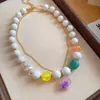 Collar de cuentas geométricas degradado colorido transfronterizo europeo y americano, cadena para la clavícula estilo resort de playa, joyería de lujo ligero de alta gama al por mayor
