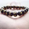 Pulseira de Ágata Negra com Contas Tianzhu Douradas em Obsidiana 10mm Pulseira da Série Contas da Sorte Masculina Nova