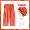Venda Direta da Fábrica Calças Modal Finas Cropped para Mulheres, Calças de Verão Soltas de Pernas Largas, Calças de Dormir para Casa, Calças de Perna Reta com Cintura Elástica