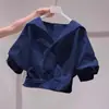 Camisa Verde Juvenil Dopamine con Cuello y Manga Corta para Mujer, Nuevo Estilo Verano 2026, Camisa Corta Dulce para Mujeres Petite