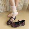 Zapatos de Ballet de Boca Baja con Lazo Plateado para Mujer 2025 Verano Nuevo Estilo Flats Francesas Mary Jane Retro Zapatos Pequeños de Cuero