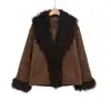 Comercio Exterior Transfronterizo Ropa de Mujer 2025 Otoño e Invierno Nueva Moda Europea y Americana Chaqueta con Empalmes de Piel Sintética y Gamuza Sintética
