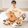 Pijama para Hombre Manga Larga Algodón Puro Primavera y Otoño Delgado Estudiante Joven Dibujos Animados Ropa de Casa Holgado Tallas Grandes Traje