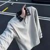 Moletom com Capuz Camisa Polo Patchwork Xadrez Cinza Claro Falso Duas Peças Masculino Outono Peso Pesado Ombro Normal Manga Longa Camiseta Camada Interna Camada Base