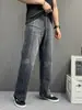 Jeans rectos holgados estilo americano en negro y gris para hombres y mujeres, estilo pareja, lavado pesado, frotados a mano, pantalones largos casuales, marca de moda