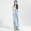 Jeans de pierna ancha estrecha para mujer, verano 2024, modernos, versátiles, nuevos, cintura alta americana, alargados, rectos, estilo mopa