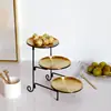 Plato de Frutas de Tres Niveles Dorado Plato para Pasteles Soporte para Pasteles Entrada Lujo Acero Inoxidable Herrería Desmontable Plegable Plato Dispensador para Boda
