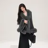 Estilo Nuevo de Invierno Chaleco Qipao Grande con Cuello de Piel Chaleco de Punto Cálido de Lana Capa de Piel Sintética para Noche