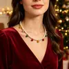Collar de Perlas y Cascabeles Elegante de Moda Transversal Atmósfera Europea y Americana Accesorios Festivos para Mujeres Cadena para Clavícula de Fiesta de Navidad