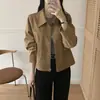 Chaqueta Corta de Ante Estilo Motero con Solapas de Manga Larga para Mujer, Nueva Colección Primavera-Otoño 2026, Estilo Coreano Chic