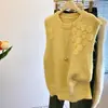 Retiro de Contramuestra Etiqueta Cortada de Marca Grande Chaleco de Punto Redondo con Flor Tridimensional para Mujer Ropa de Abrigo de Otoño de Gama Alta para Mujer