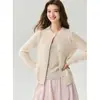 Top de punto base de cachemira y seda de morera para mujer, un suéter suave y estilizado, versátil y fácil de combinar, en un color blanco cremoso con cuello redondo