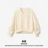 Sudadera de manga larga con cuello en V para mujer, 280G, estilo universitario old-money, corte corto y ancho tipo caja transfronterizo, sudadera de forro polar para mujer