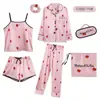 Pijama Delgado Estilo Ins Transfronterizo de Comercio Exterior para Mujer, Conjunto de Siete Piezas para Primavera y Otoño, Ropa de Casa con Patrón de Grulla, Pijama Delgado para Todas las Estaciones