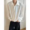 Camisa Patchwork Retro Americana de Manga Longa com Lapela para Homens, Marca Tendência de Outono, Estilo Old Money, Jaqueta Camisa Solta de Silhueta Curta