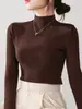 Camiseta base elegante de cuello alto de manga larga ajustada para otoño e invierno para mujer, top de moda estilo ins para chicas a la moda