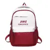 Nova Mochila Escolar Feminina Estudante do Ensino Fundamental Mochila Grande Capacidade Estampa de Letras Versão Coreana Cor Contrastante Ombro de Estudante Universitário