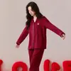 Conjunto de Pijama de Algodón Puro de Manga Larga para Mujer de Primavera y Otoño Cardigan Festivo con Solapa Año del Rata Se Puede Usar Fuera de Casa Ropa para el Hogar