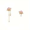 Pendientes Asimétricos de Flor de Durazno, Aguja de Plata, Gota de Agua, Borla, Perla y Diamante para Mujer, Pendientes Frescos y Dulces, Pendientes de Moda de Gama Alta