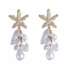Pendientes de Aleación con Forma de Estrella de Mar y Borla de Perla de Imitación, Estilo Vacacional Marino de Ocio Transfronterizo, Pequeños para Mujer, Combinan con Todo