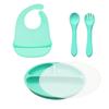 Prato de Jantar Redondo de Silicone Transfronteiriço Conjunto de 4 Peças Prato de Jantar de Silicone Prato Suplemento Alimentar de Silicone Prato de Jantar para Bebê Conjunto Mãe e Bebê