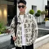 Camisa de Manga Larga Estampada Nuevo Diseño Otoño Estilo Japonés Retro Tendencia Estampado Letra Desgastada Sensación Camisa Casual Completa