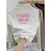 Camiseta Tendência Outono e Inverno em Veludo Alemão de Manga Longa com Bordas Franzidas para Bebês Meninas, Blusa Interna Fashion, Camiseta Básica Casual para Meninas