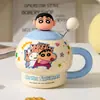 Caneca do Shin-Chan Copo de Cerâmica com Canudo para Casa Copo de Suco Estudante Prático Presente de Aniversário Copo para Casal Feminino