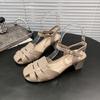 Sandalias Romanas de Punta Abierta para Mujer, Tejidas y Caladas, Nuevo Modelo Verano 2025, Estilo Hada Elegante, de Tacón Alto, Sandalias de Talla Grande para Mujer