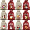 Paquete de lino navideño nuevo 2024, bolsa de regalo con cordón y bolsillo, bolsa de tela pequeña, bolsa de regalo navideña, disponible en stock
