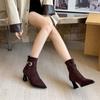 Botas Curtas Sexy Francesas Outono e Inverno Novo Estilo Fivela de Cinto Fosca Bico Fino Salto Grosso Popular Elegante Salto Alto Botas Slim para Mulheres