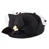 Sombrero de Red Vintage Británico para Mujer, Estilo Azafata, con Lazo de Perlas, Sombrero de Banquete, Sombrero para Actuación en Escenario, Bombín de Fieltro de Lana para Mujer
