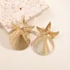 Pendientes Conectados de Concha de Estrella de Mar Dorada Más Vendidos en Europa y América Moda Retro Disco Plegado Pendientes Elegantes Fabricante de Joyería