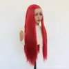 Peruca de renda de área grande 13*6 transfronteiriça nova, aplique de cabelo vermelho longo liso com repartição central, em estoque de fábrica