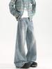 Jeans Lavados Azules de Moda para Hombre Verano Estilo High Street Versátiles Casuales Pantalones de Pierna Ancha Pantalones Americanos Sueltos de Pierna Ancha
