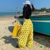 [Pantalones de Pierna Ancha con Lunares Amarillos Estilo Americano de Calle Chica Caliente para Mujer de Primavera y Otoño] Pantalones Plisados de Longitud Completa Ligeros Sueltos Casuales Deportivos
