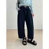 Zedai Jia Yi 100+ Vaqueros Azules de Mezclilla Lavados Vintage 100% Algodón Sarga No Elásticos Acortados Pantalones Cimitarra para Mujer