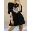 Camiseta Feminina Nova de Manga Curta Estilo Coreano Desenho Animado Estilo Suave Redutor de Idade Versátil Gola Redonda Solta Algodão Puro ins