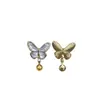 Joyería hecha a mano DIY aretes de perlas para mujer, diseño clásico de mariposa lacada, aretes de perlas de alta gama al por mayor