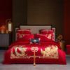 Juego de Cuatro Piezas de Algodón de Fibra Larga, Algodón Puro, Juego de Seis Piezas Bordado Estilo Chino Nuevo para Boda, Cama de Recién Casados, Colcha Roja de Boda, Habitación de Boda