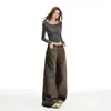 26 Nueva colección Otoño/Invierno: tejido lavado y descolorido, tiro alto, diseño adelgazante, pantalones casuales holgados y de pierna ancha para mujer, disponibles para dropshipping