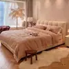 Cama tipo puff Estilo Crema Francesa 2025 Nueva Tecnología Terciopelo Elegante Atmosférica Cama para Dormitorio Principal y Secundario Bolsa Suave Almacenamiento Cama de Boda