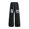 Pantalones de Chándal Rectos de Estilo Hip-Hop Moderno Americano para Hombre, Pantalones Largos Casuales Holgados de Pierna Ancha Estilo Vibe con Puños con Cordón para Deportes