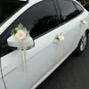 Decoración de Flores para Espejo Retrovisor de Coche de Boda, Rosas Artificiales, Guirnaldas de Cinta, Decoración para el Coche de Boda de la Novia y el Novio, Flores para Manillar
